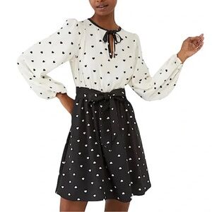 kate spade Black and White Heart Print Long Sleeve Dress